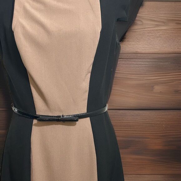 SINGLE Veronica Colorblock Black/Ivory Dress Career Wear Belted Size 10 - Picture 2 of 15